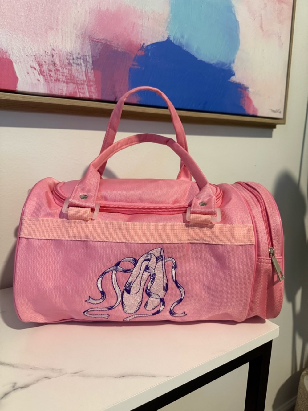 Girls Pink Ballet Embroidered Duffle Bag